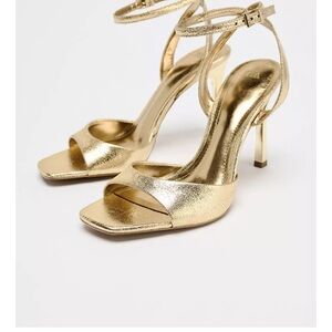 Zara Metallic Gold Heeled Sandals
